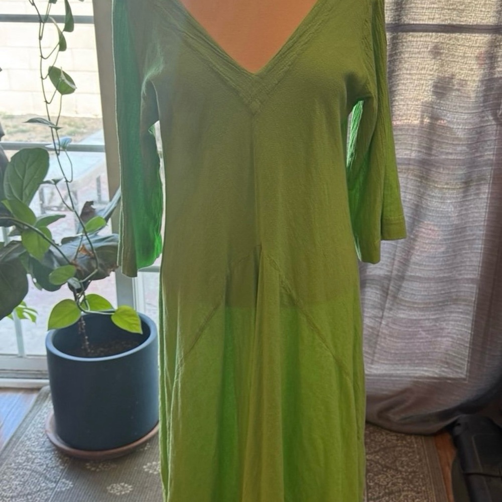 Womens Casual Solid 3/4 Sleeve Maxi Dress V Neck Cotton